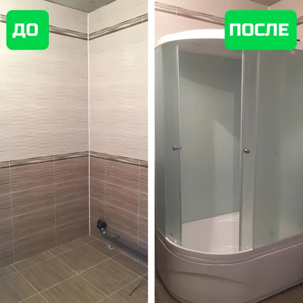 Сборка и подключение душевой кабины в пустом углу ванной